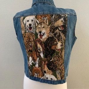 *last day* Amazing vintage denim dog tapestry vest !